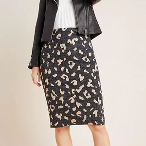 Anthropologie Maeve Gray Leopard Print Sweater Pencil Skirt